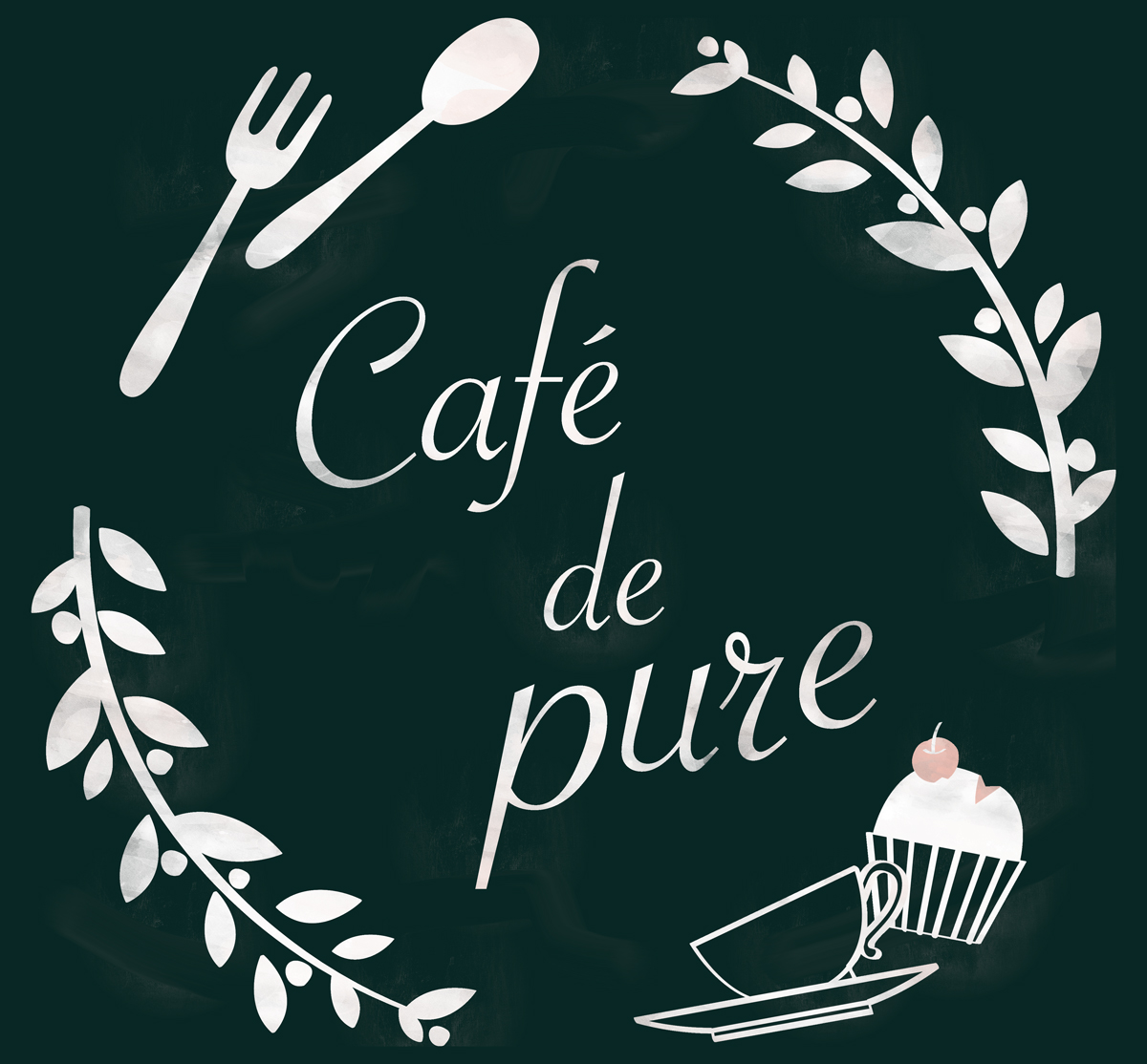 cafe de pure ロゴ白